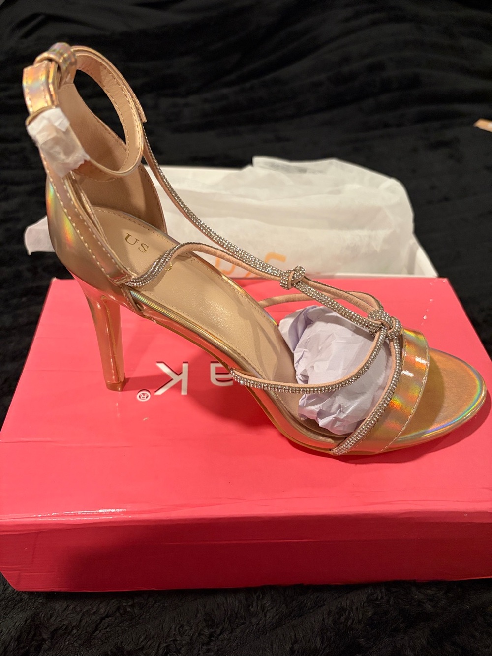Gold Iridescent Strappy High Heel Sandals - Women size 10